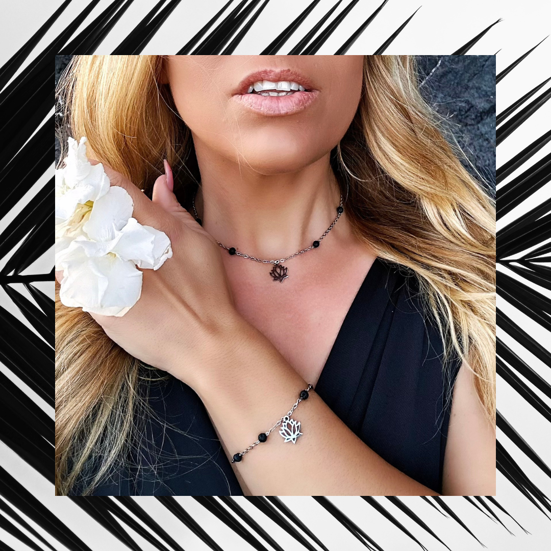 Exclusive Raw Lava Love Set by Infinity Muse Jewelry This exclusive necklace and bracelet set from Infinity Muse Jewelry combines modern minimalism with the raw energy of the earth. Each piece of jewelry can be purchased individually or as a complete set. Discover the exquisite combination of premium surgical steel and the raw energy of 4 mm natural lava stones, available in two variants — deep black or pure white.