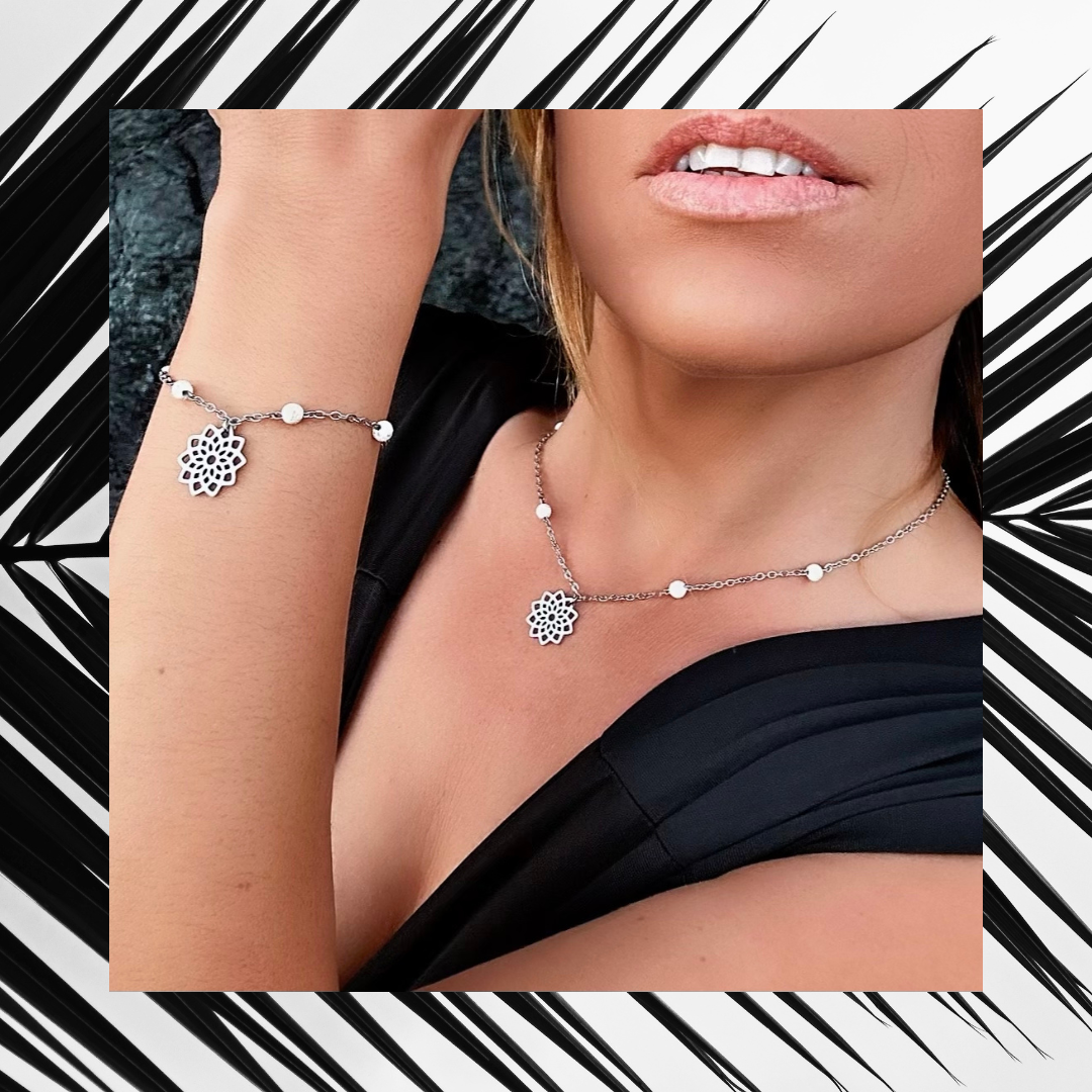 Exclusive Raw Lava Love Set by Infinity Muse Jewelry This exclusive necklace and bracelet set from Infinity Muse Jewelry combines modern minimalism with the raw energy of the earth. Each piece of jewelry can be purchased individually or as a complete set. Discover the exquisite combination of premium surgical steel and the raw energy of 4 mm natural lava stones, available in two variants — deep black or pure white.
