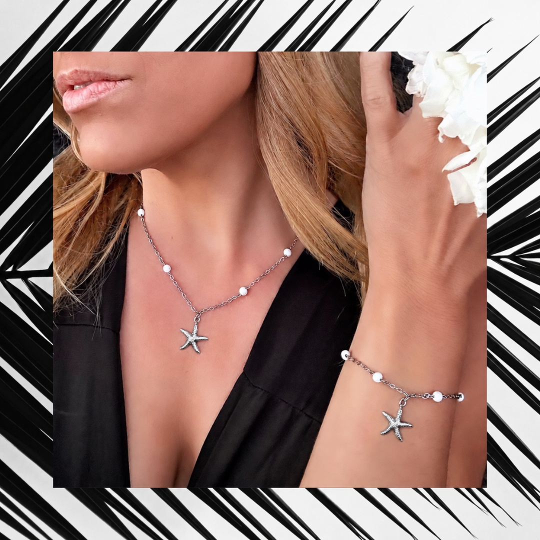 Exclusive Raw Lava Love Set by Infinity Muse Jewelry This exclusive necklace and bracelet set from Infinity Muse Jewelry combines modern minimalism with the raw energy of the earth. Each piece of jewelry can be purchased individually or as a complete set. Discover the exquisite combination of premium surgical steel and the raw energy of 4 mm natural lava stones, available in two variants — deep black or pure white.